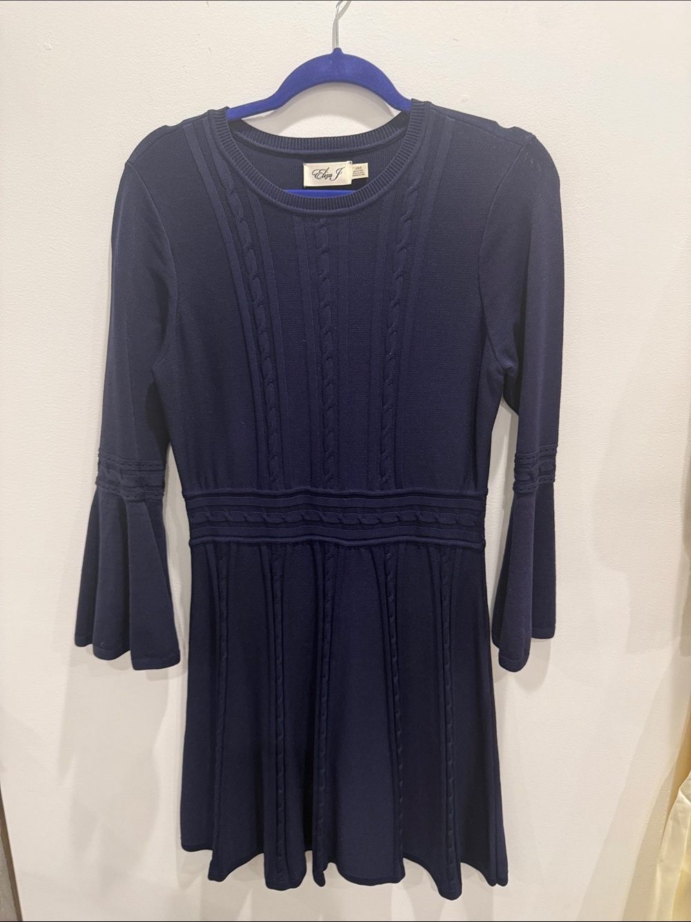 Eliza J Navy Knit Dress with Fluted Sleeves